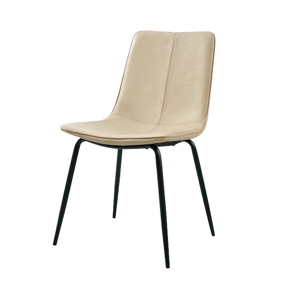 Set of Two Beige and Black Upholstered Faux Leather Dining Side Chairs