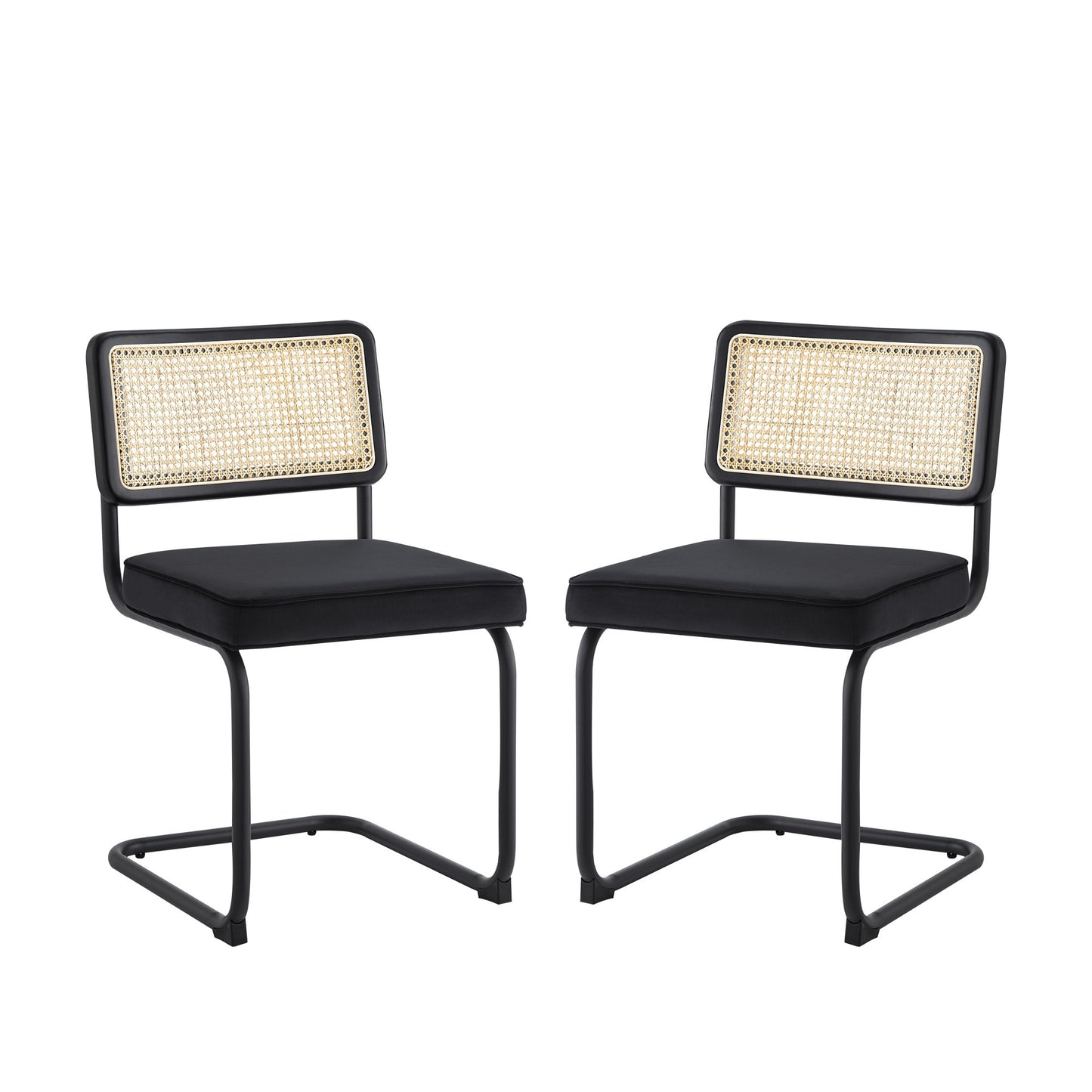 Set of Two Navy Blue and Silver Upholstered Velvet Dining Side Chairs