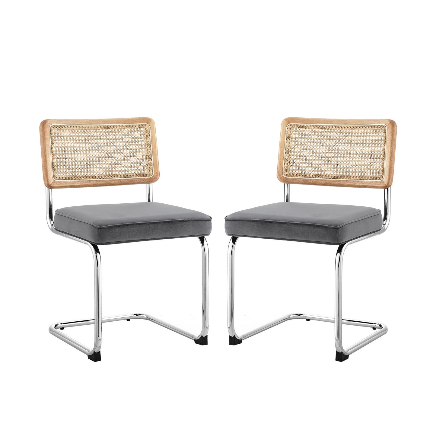 Set of Two Navy Blue and Silver Upholstered Velvet Dining Side Chairs