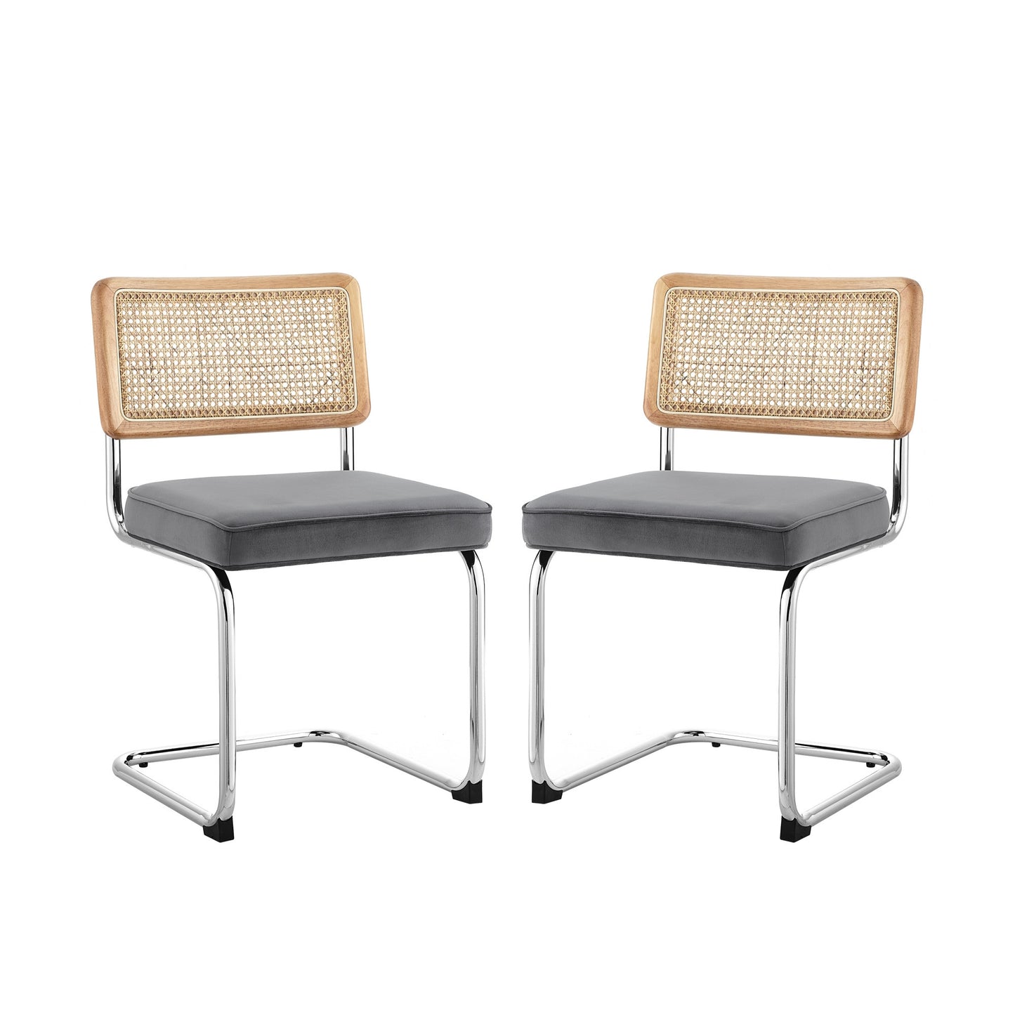 Set of Two Navy Blue and Silver Upholstered Velvet Dining Side Chairs