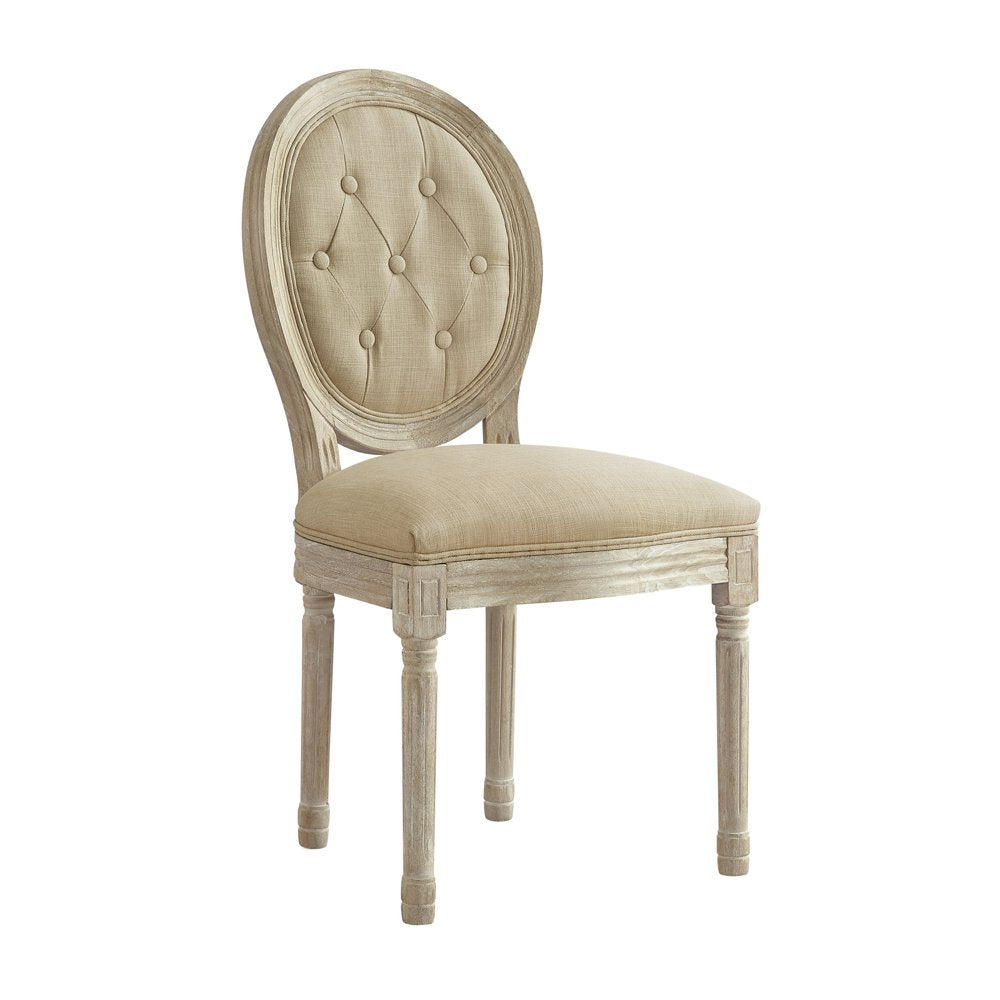 Tufted Beige and Brown Upholstered Linen Dining Side Chair