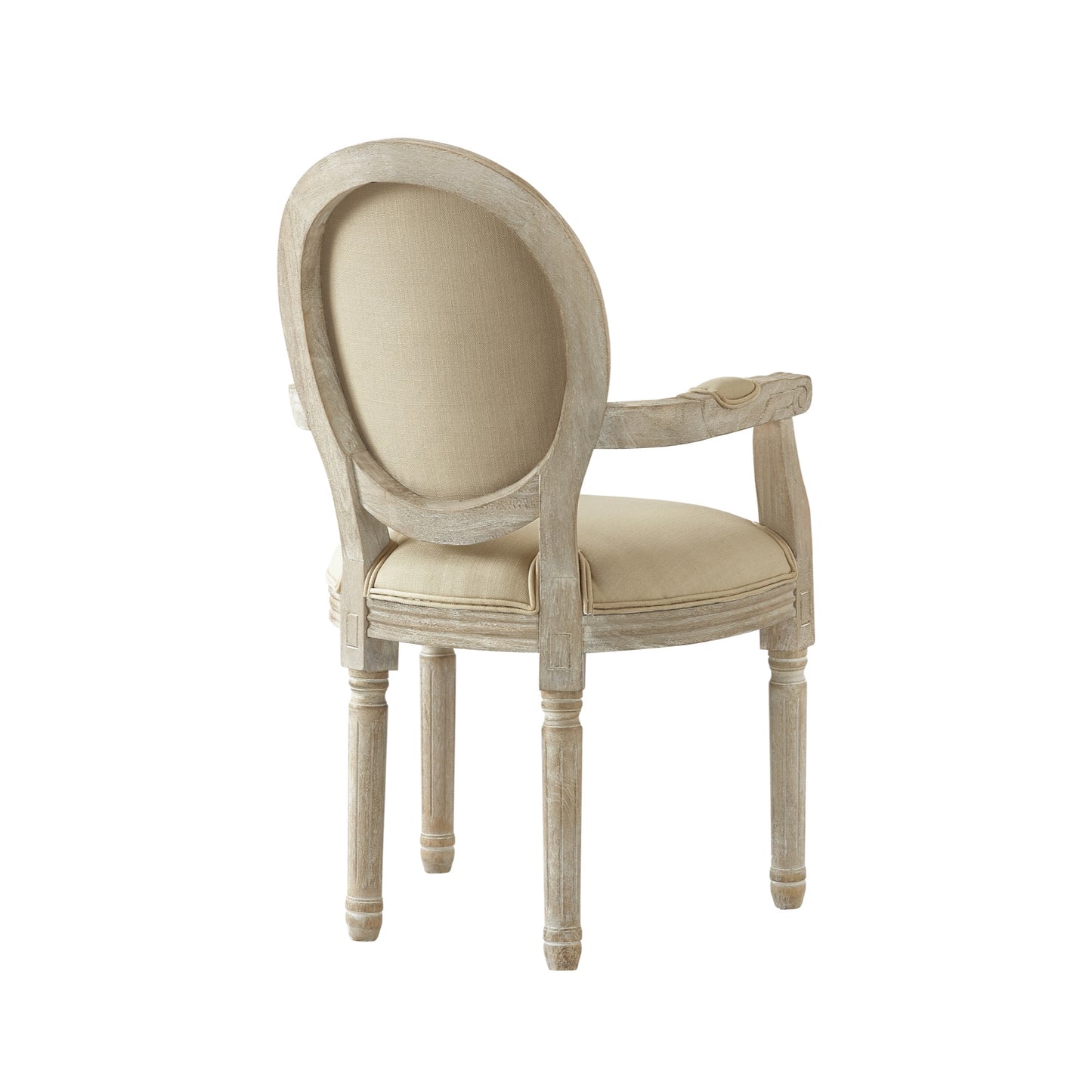 Tufted Cream and Brown Upholstered Linen Dining Arm Chair