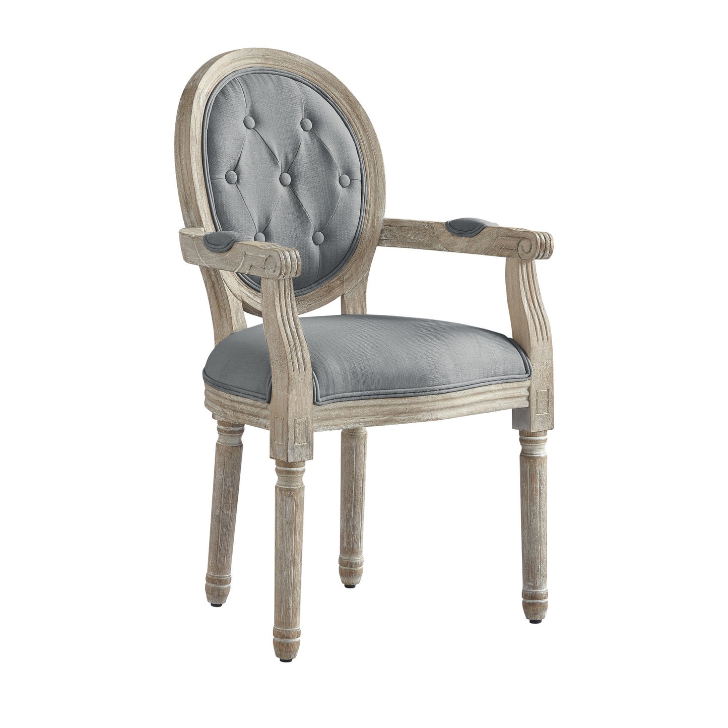 Tufted Beige and Brown Upholstered Linen Dining Arm Chair