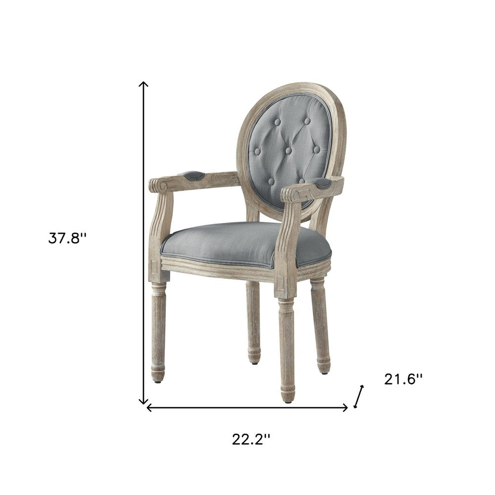 Tufted Cream and Brown Upholstered Linen Dining Arm Chair