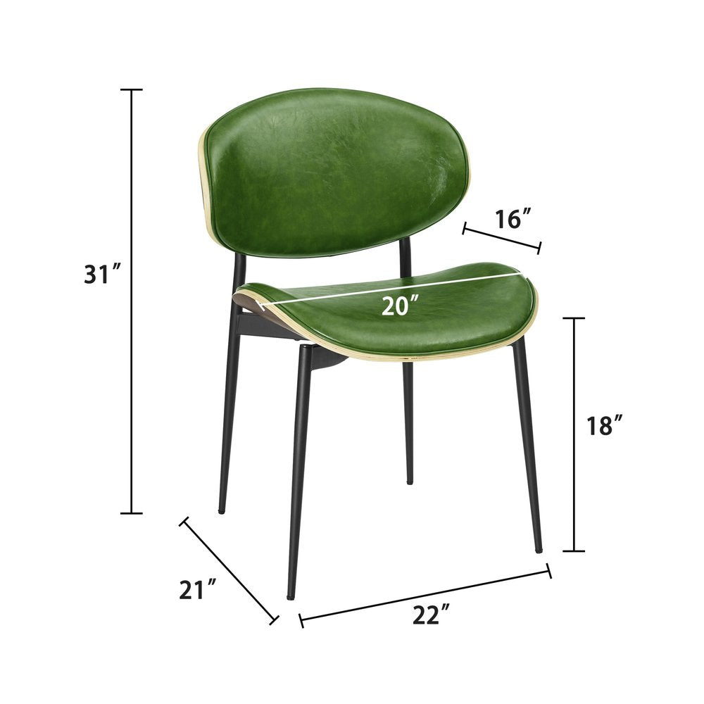 Set of Two Green and Black Upholstered Faux Leather Curved Back Dining Side Chairs