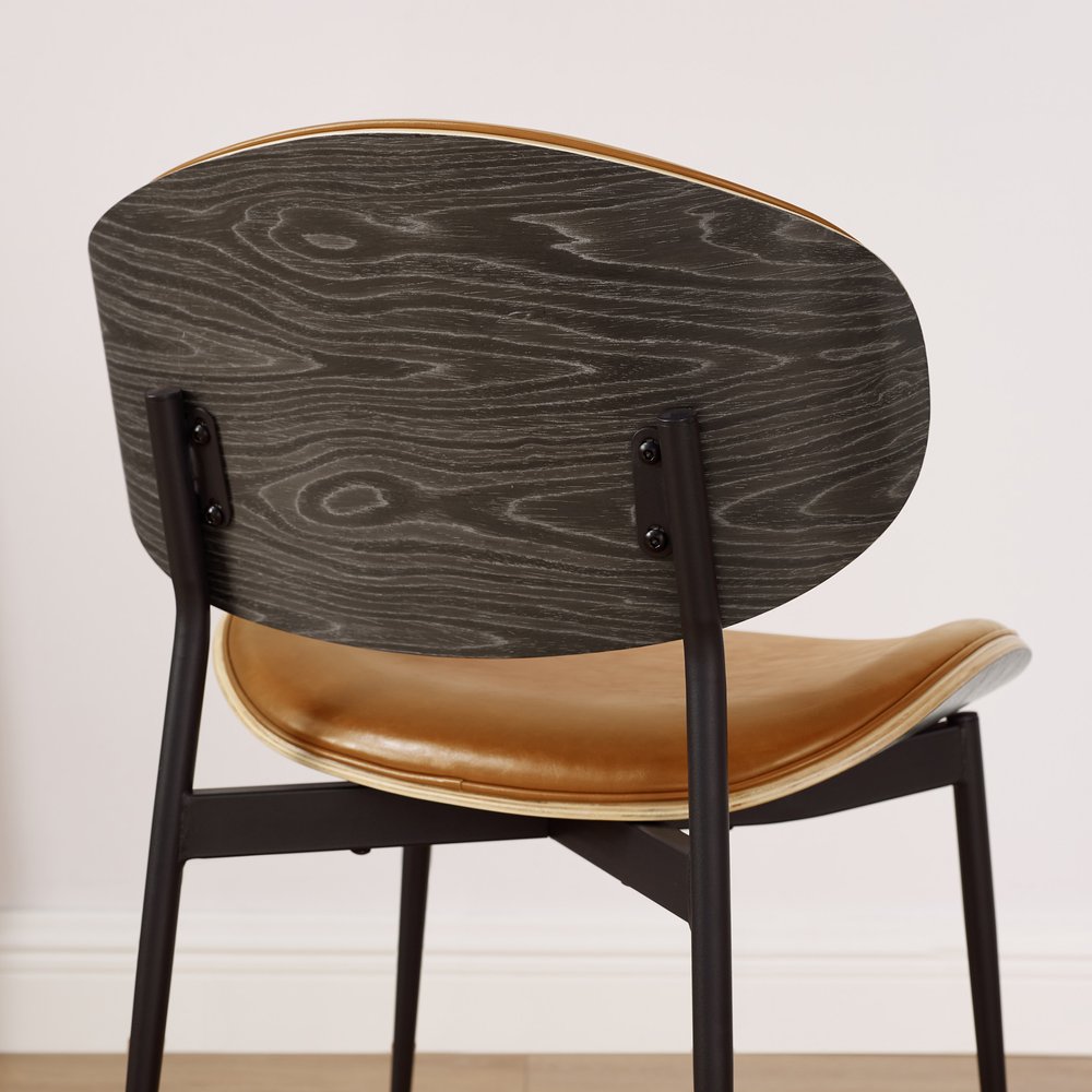 Set of Two Brown and Black Upholstered Faux Leather Curved Back Dining Side Chairs