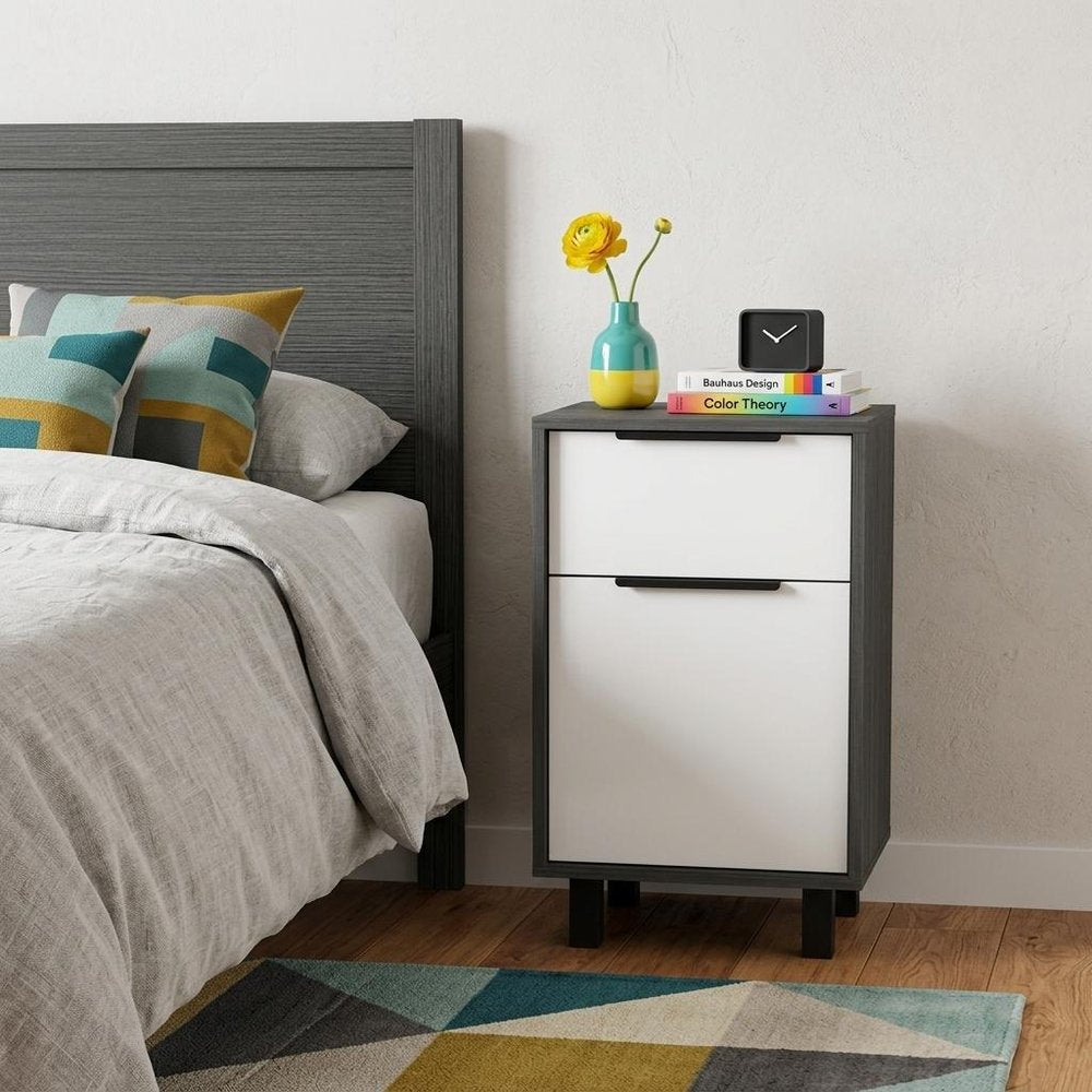 28" Gray Wood One Drawer Nightstand