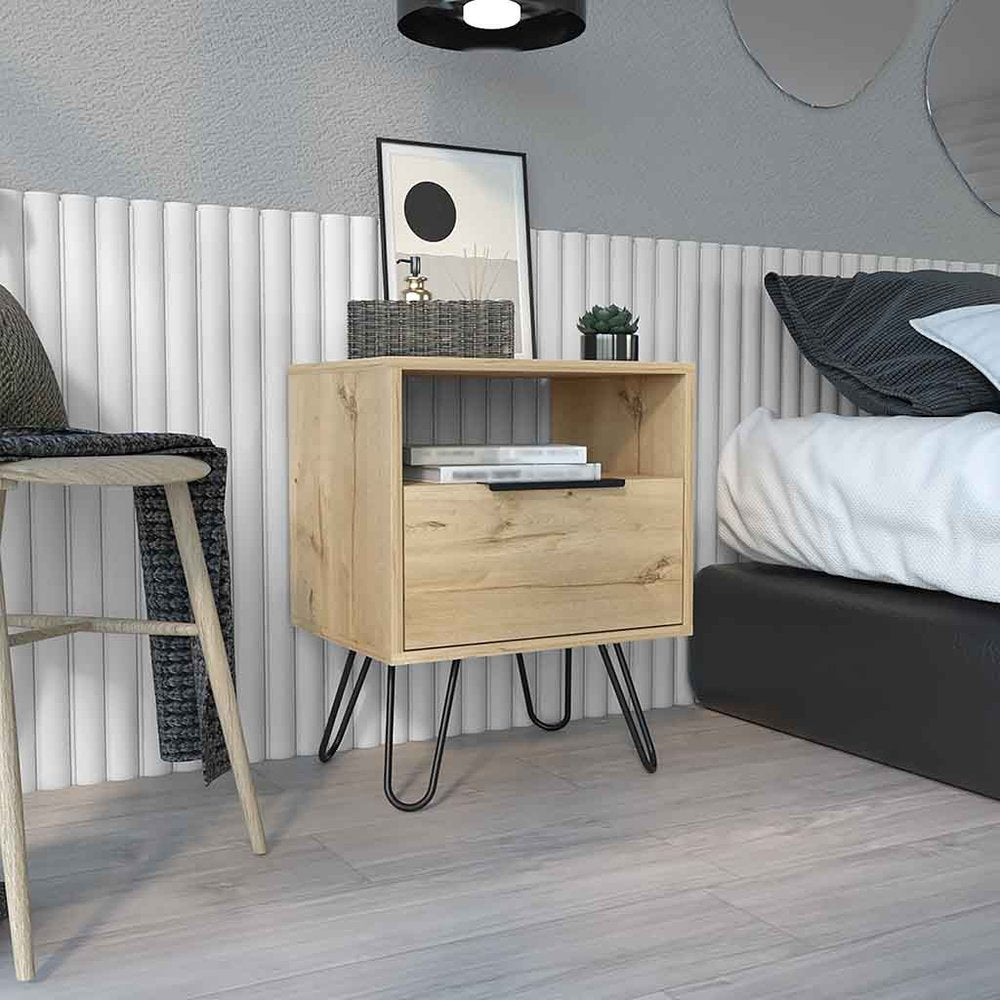 22" Beige Wood Nightstand