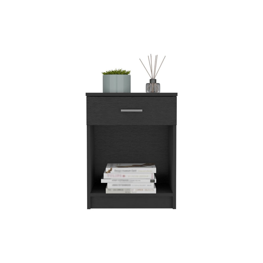 22" Black Wood One Drawer Nightstand