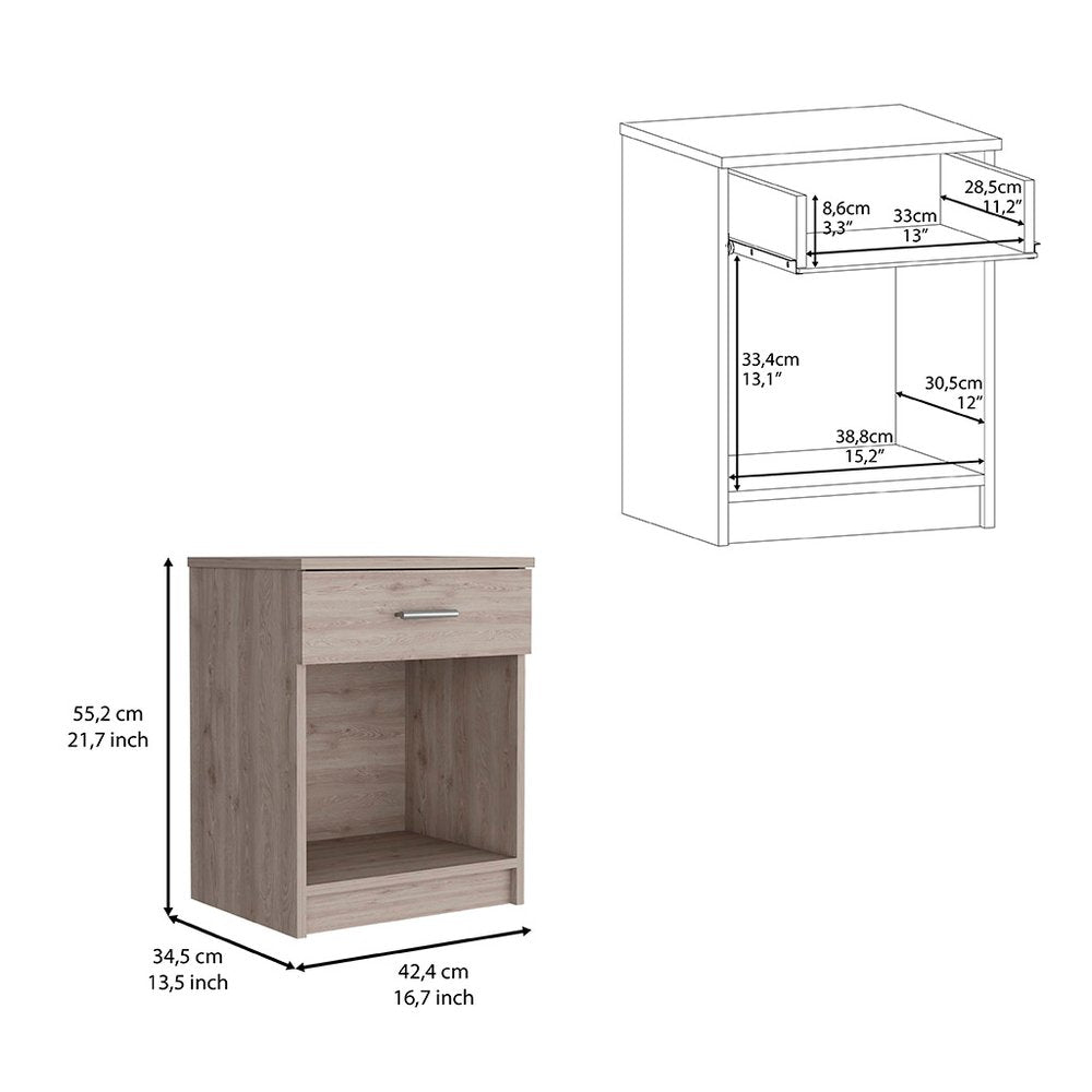 22" Gray Wood One Drawer Nightstand