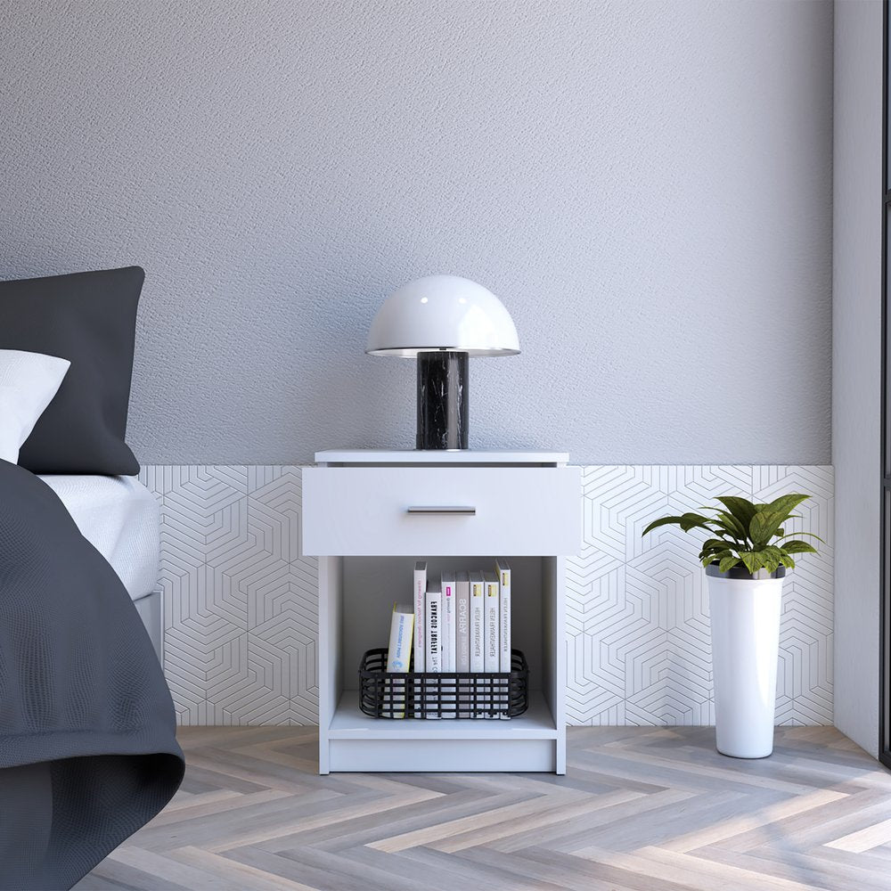 22" White Wood One Drawer Nightstand