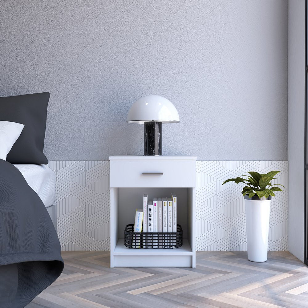 22" White Wood One Drawer Nightstand