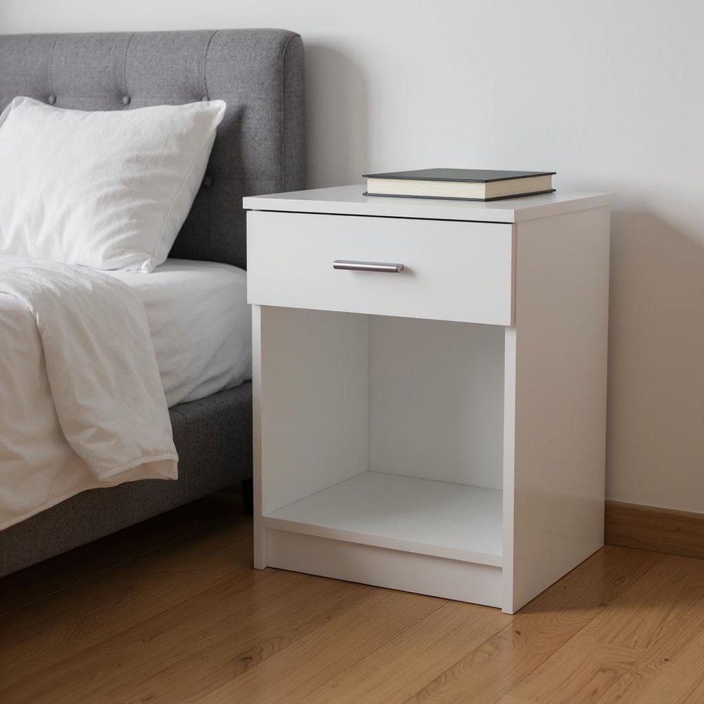 22" White Wood One Drawer Nightstand