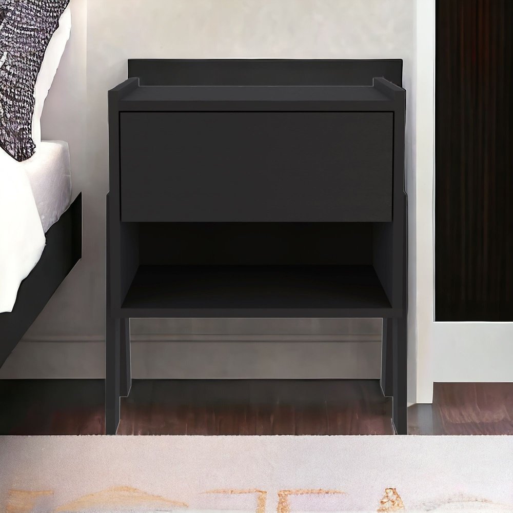 22" Black Wood One Drawer Nightstand