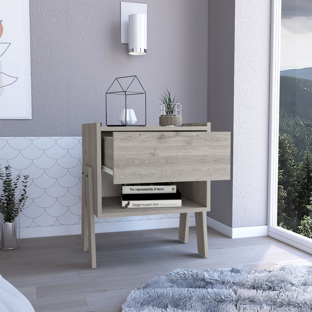 22" Gray Wood One Drawer Nightstand