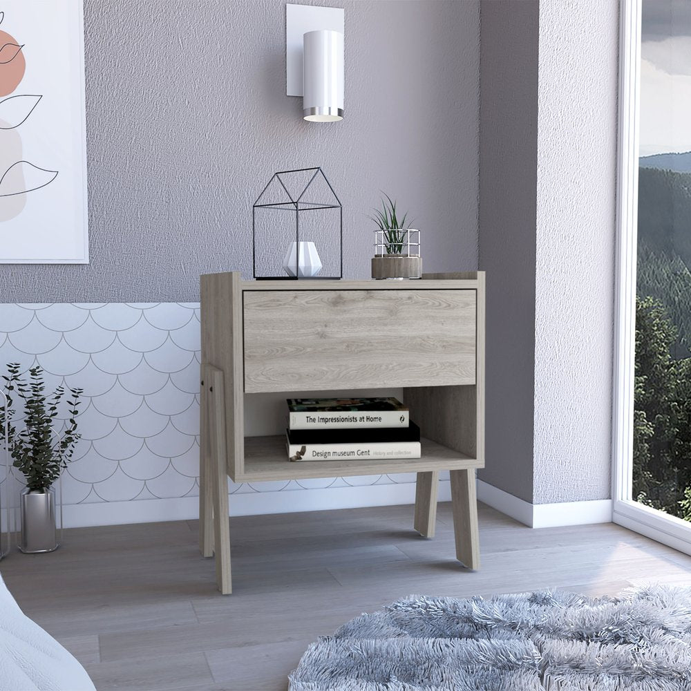 22" Gray Wood One Drawer Nightstand