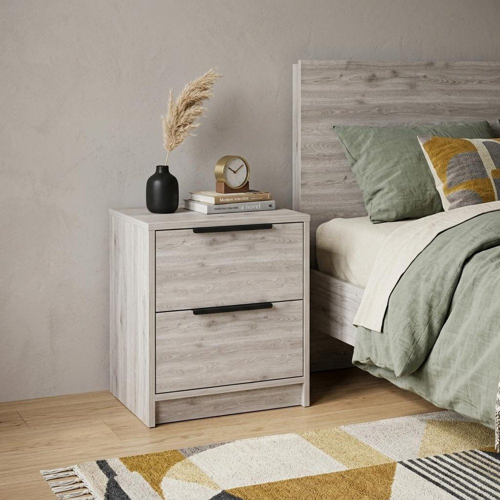 19" Gray Wood Two Drawer Nightstand