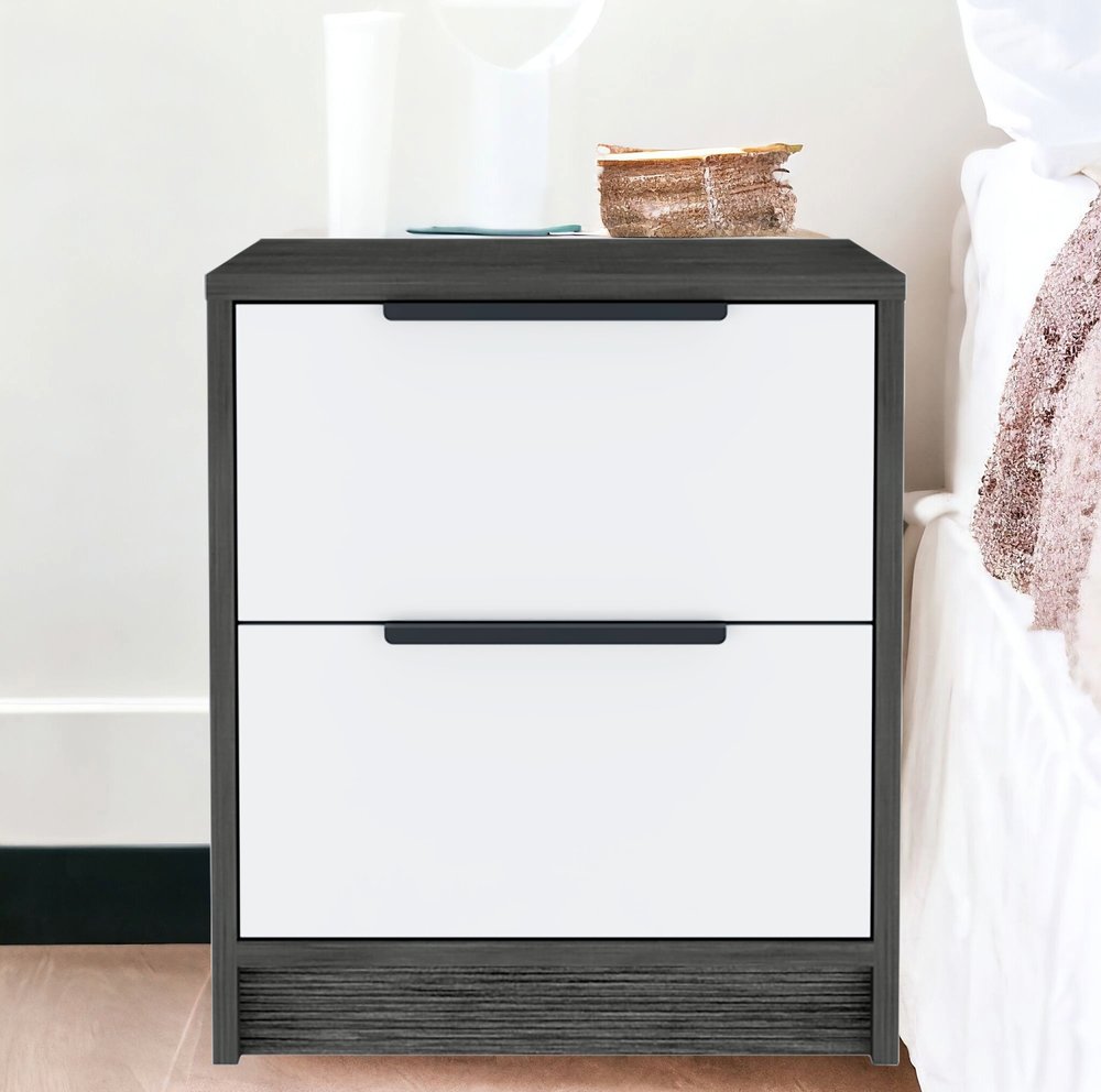 19" Gray Wood Two Drawer Nightstand