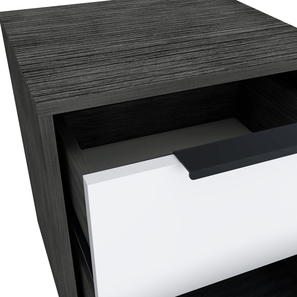 19" Gray Wood Two Drawer Nightstand