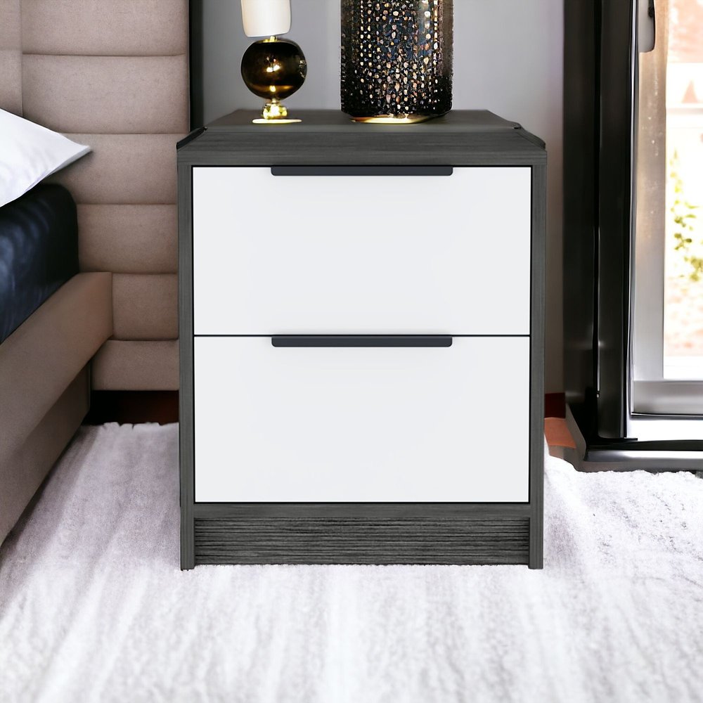 19" Gray Wood Two Drawer Nightstand