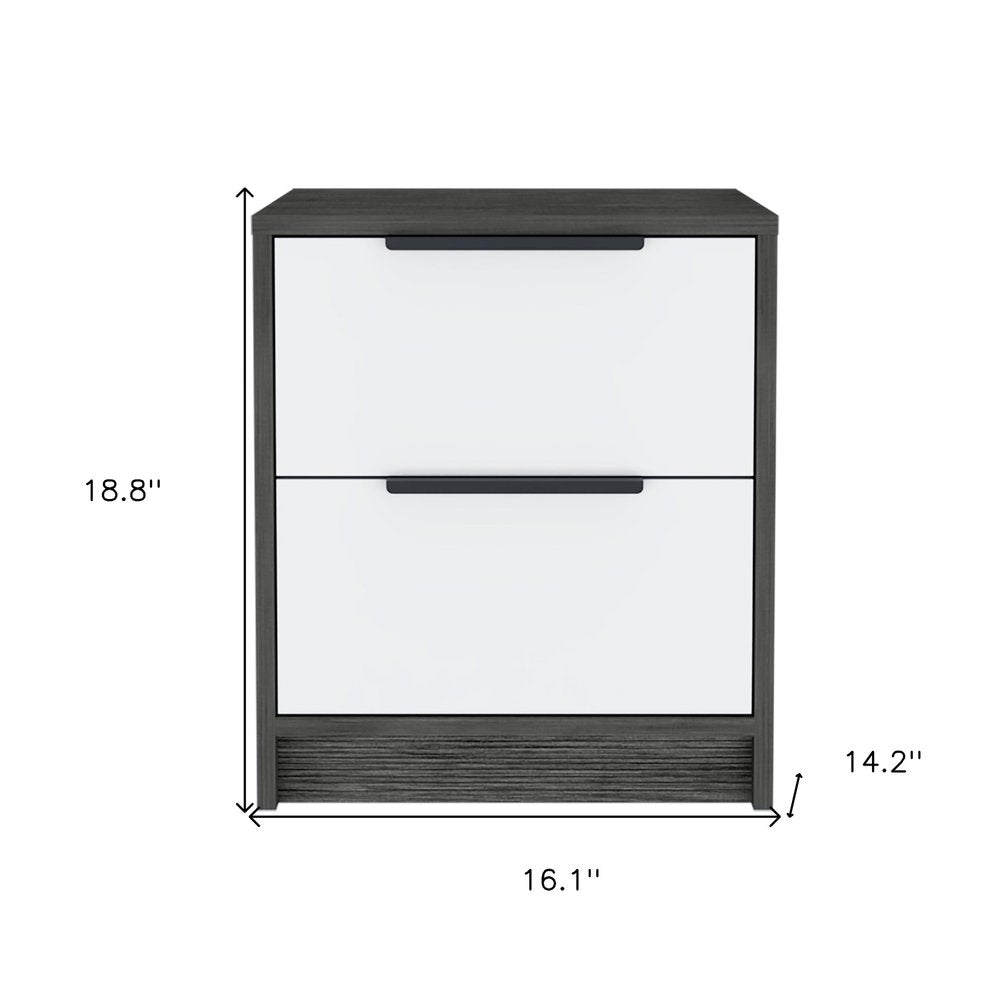 19" Gray Wood Two Drawer Nightstand