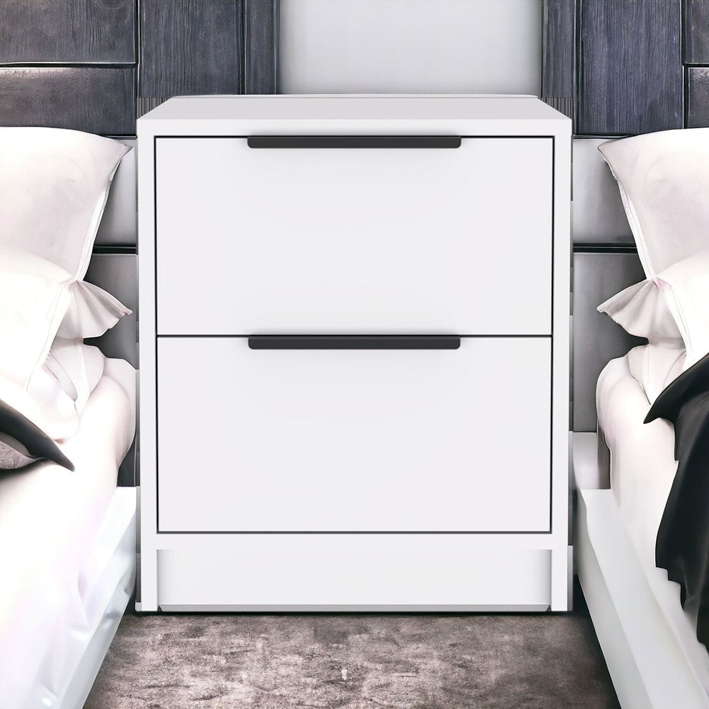 19" White Wood Two Drawer Nightstand