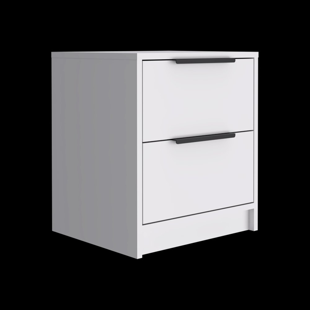19" White Wood Two Drawer Nightstand