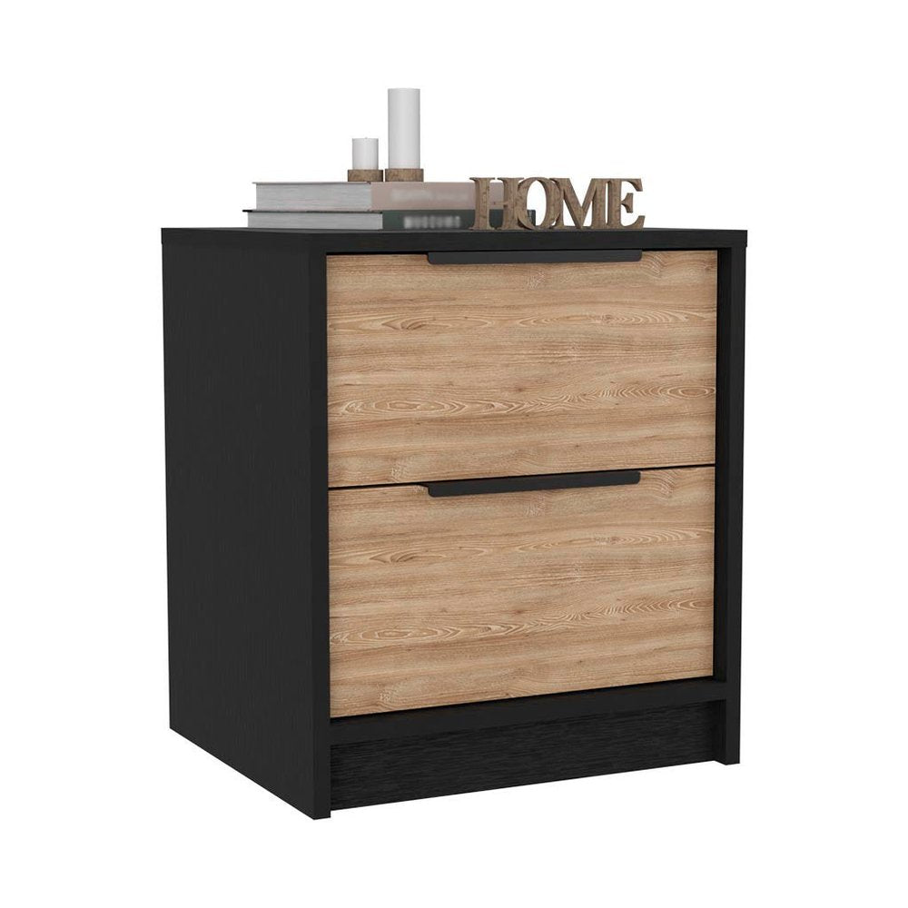 19" Black Wood Two Drawer Nightstand