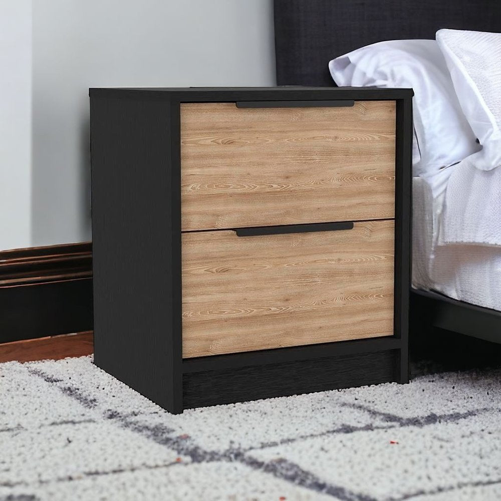 19" Black Wood Two Drawer Nightstand
