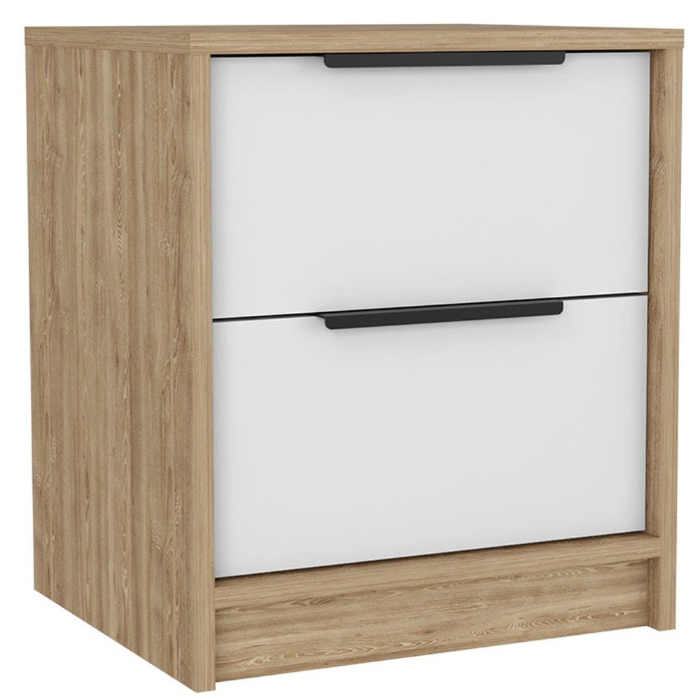 19" White Wood Two Drawer Nightstand