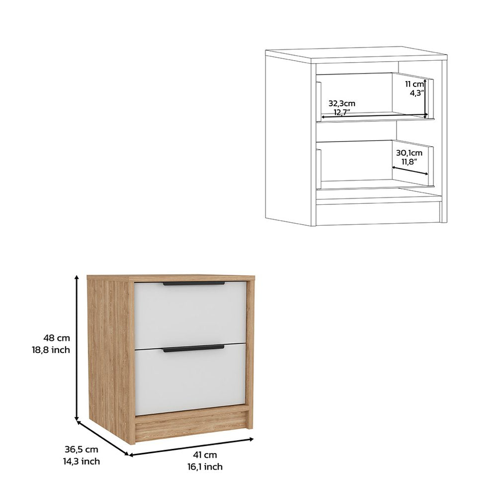 19" White Wood Two Drawer Nightstand