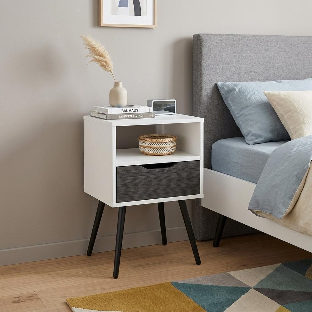 25" Gray Wood One Drawer Nightstand