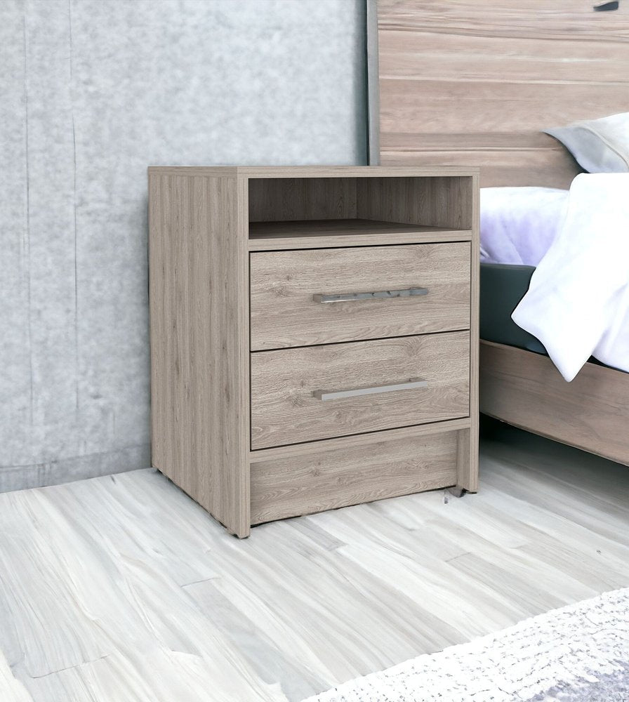 20" Gray Wood Two Drawer Nightstand