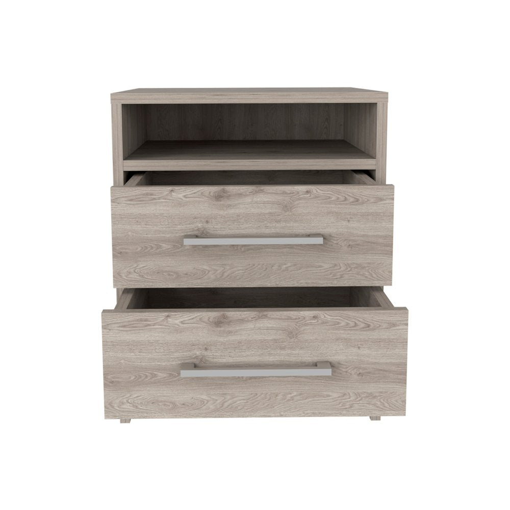 20" Gray Wood Two Drawer Nightstand