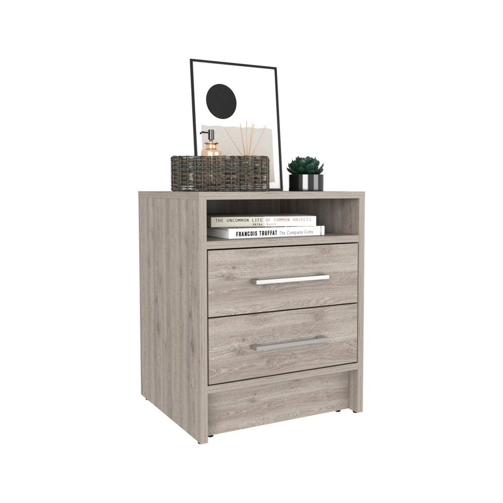 20" Gray Wood Two Drawer Nightstand