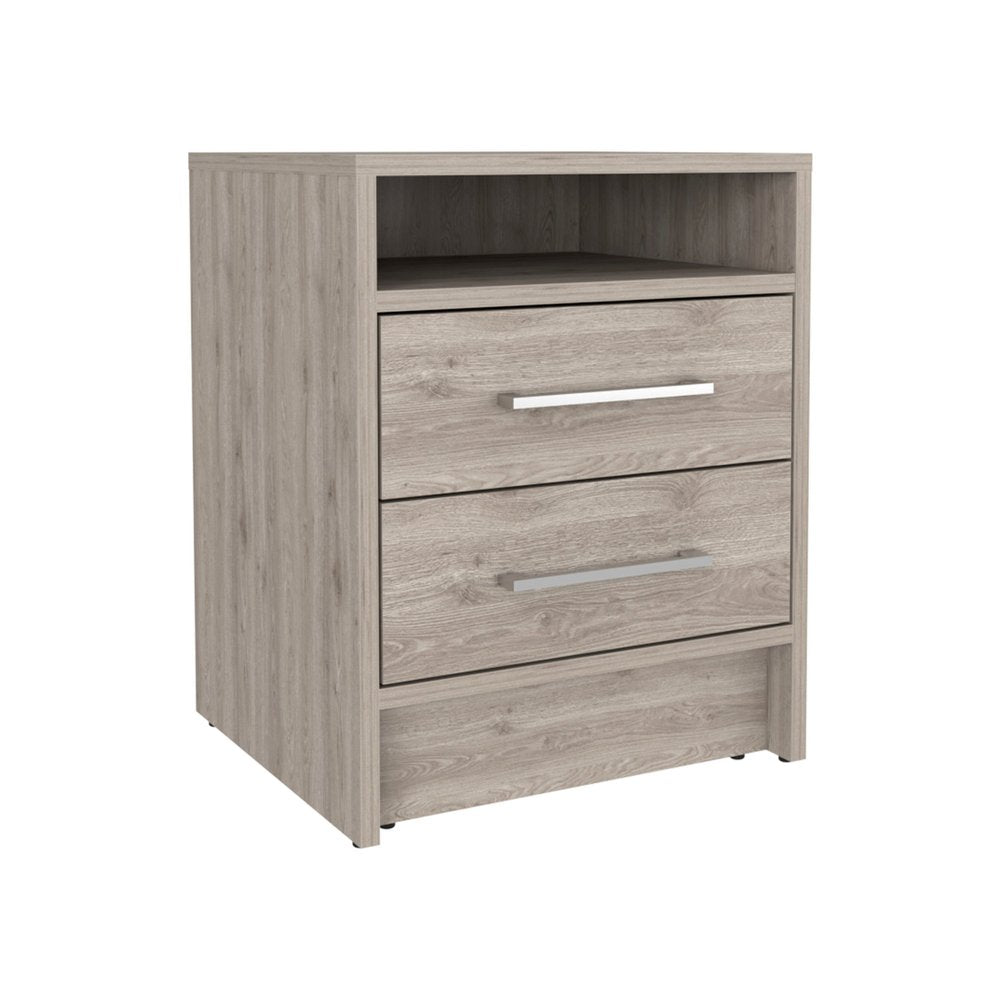 20" Gray Wood Two Drawer Nightstand