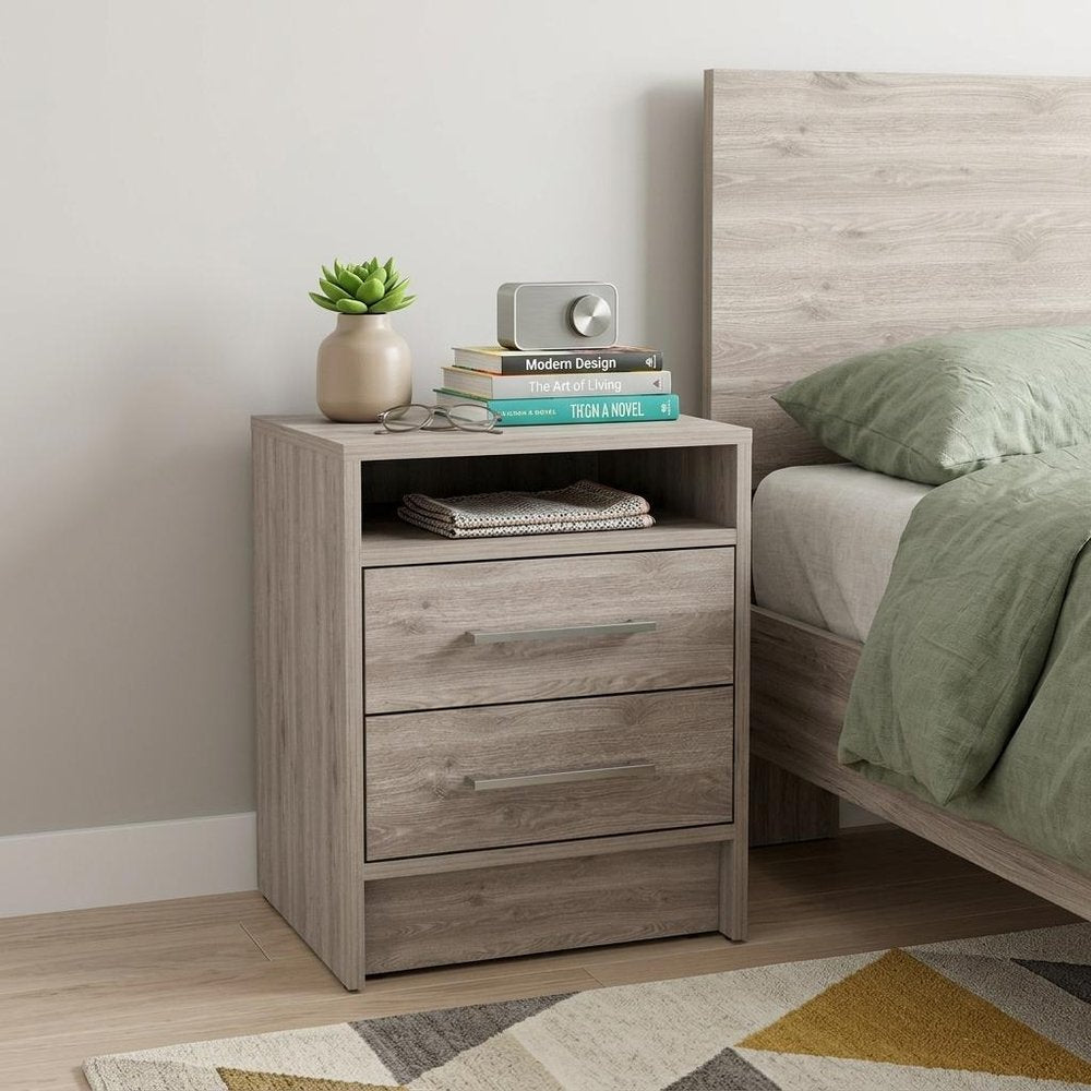 20" Gray Wood Two Drawer Nightstand