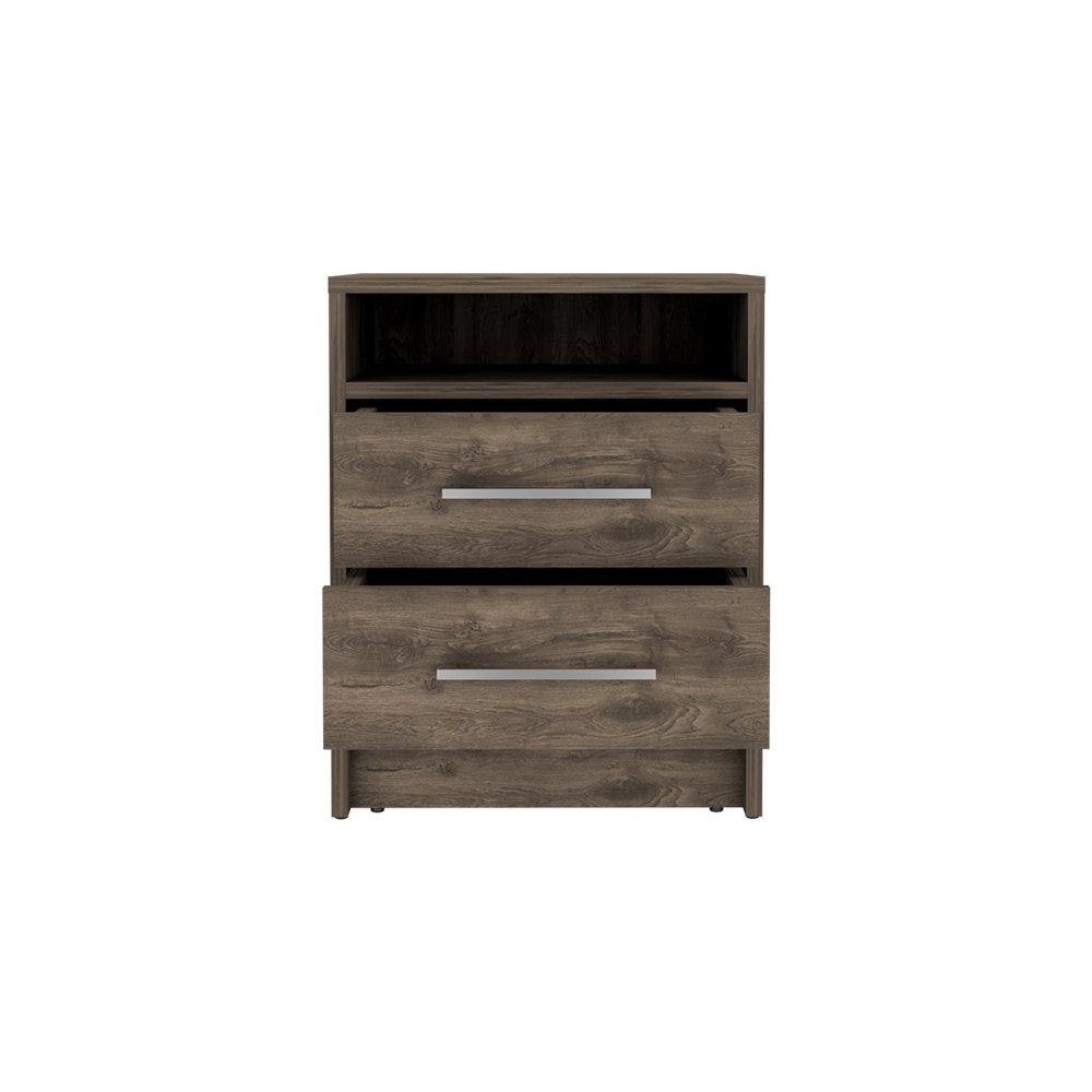 20" Brown Wood Two Drawer Nightstand