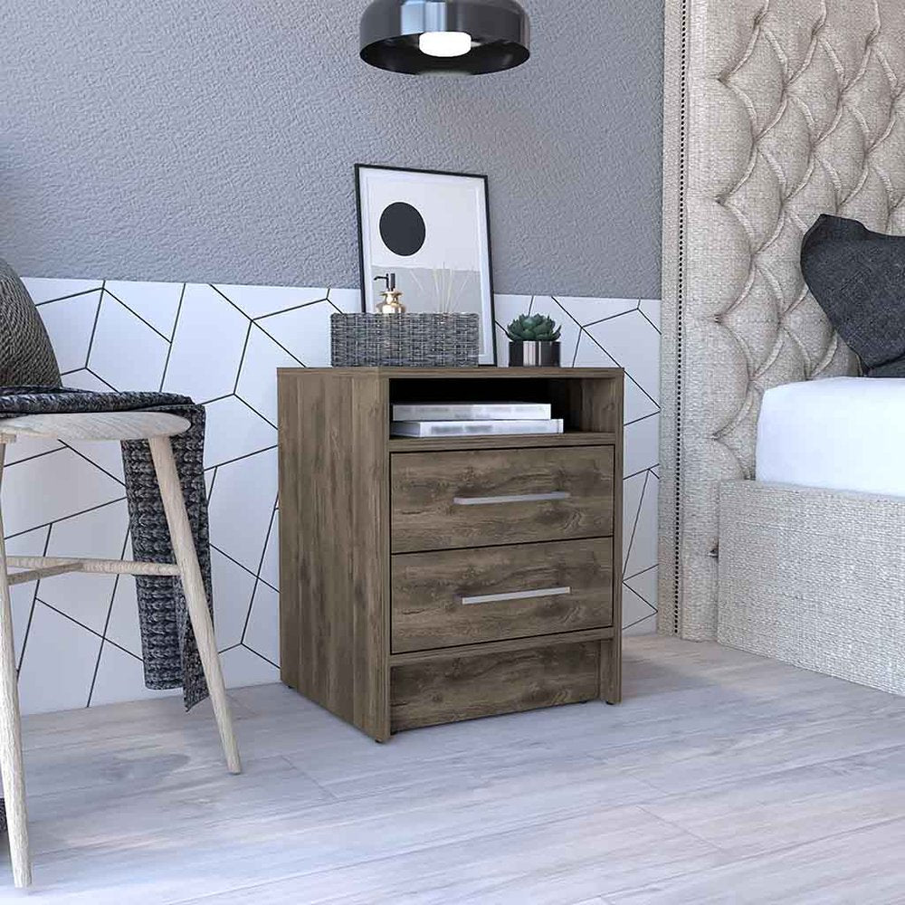 20" Brown Wood Two Drawer Nightstand