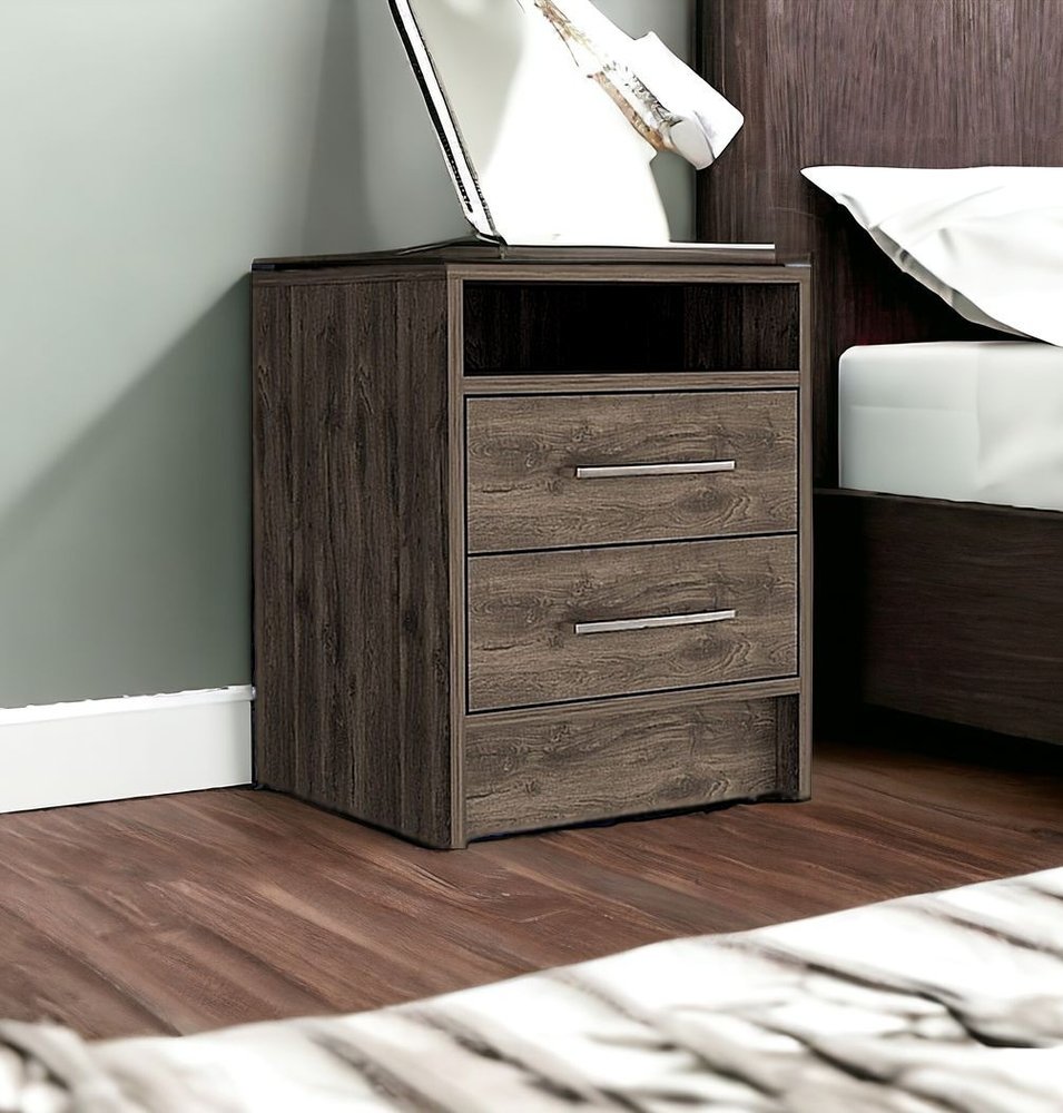 20" Brown Wood Two Drawer Nightstand