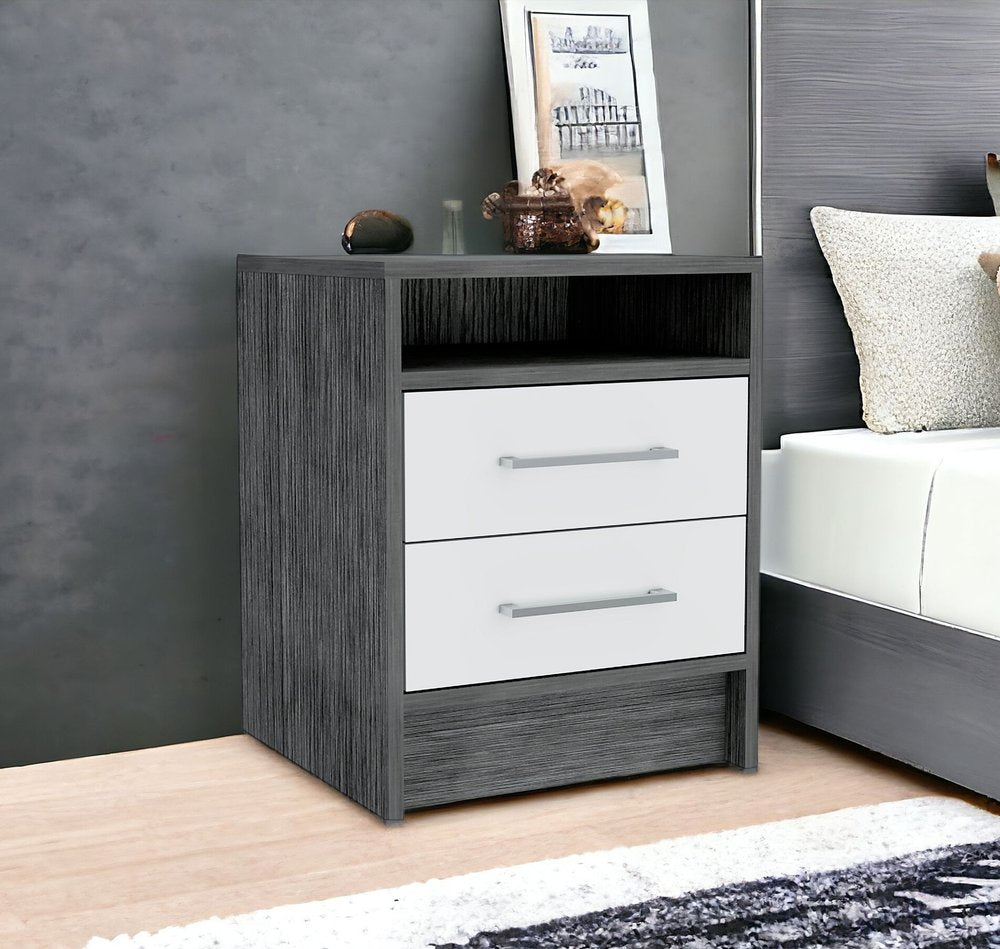 20" Gray Wood Two Drawer Nightstand