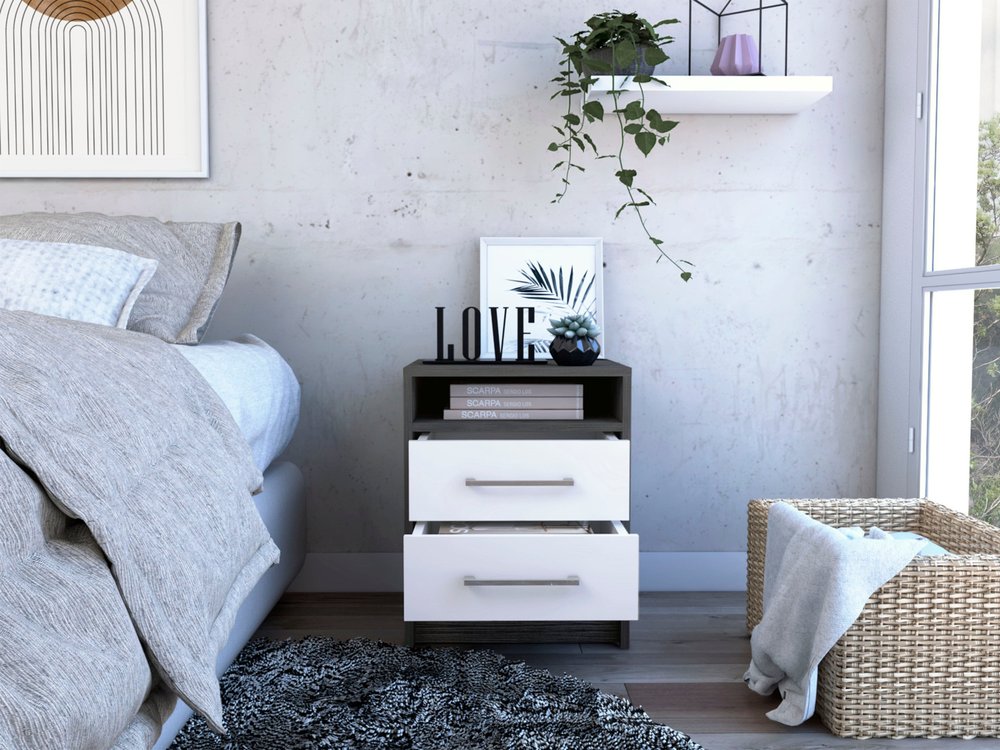 20" Gray Wood Two Drawer Nightstand