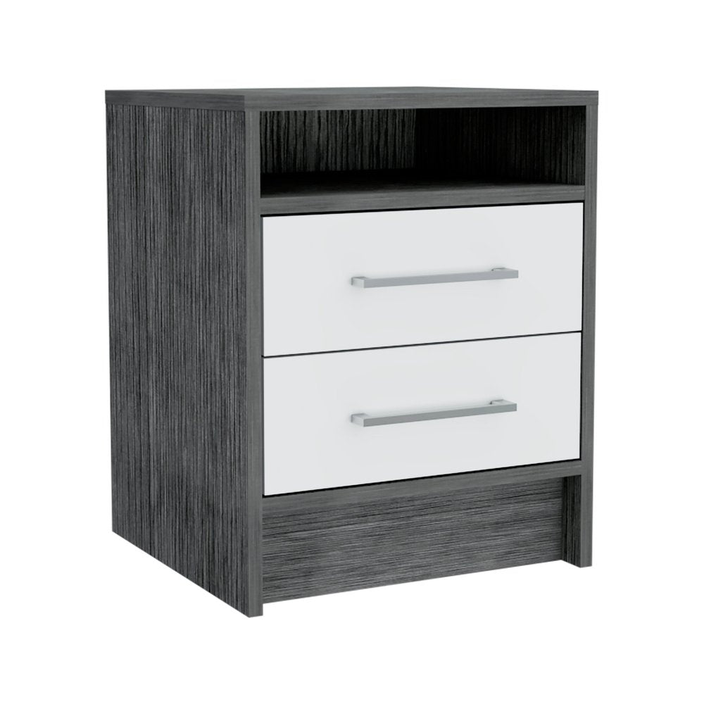 20" Gray Wood Two Drawer Nightstand