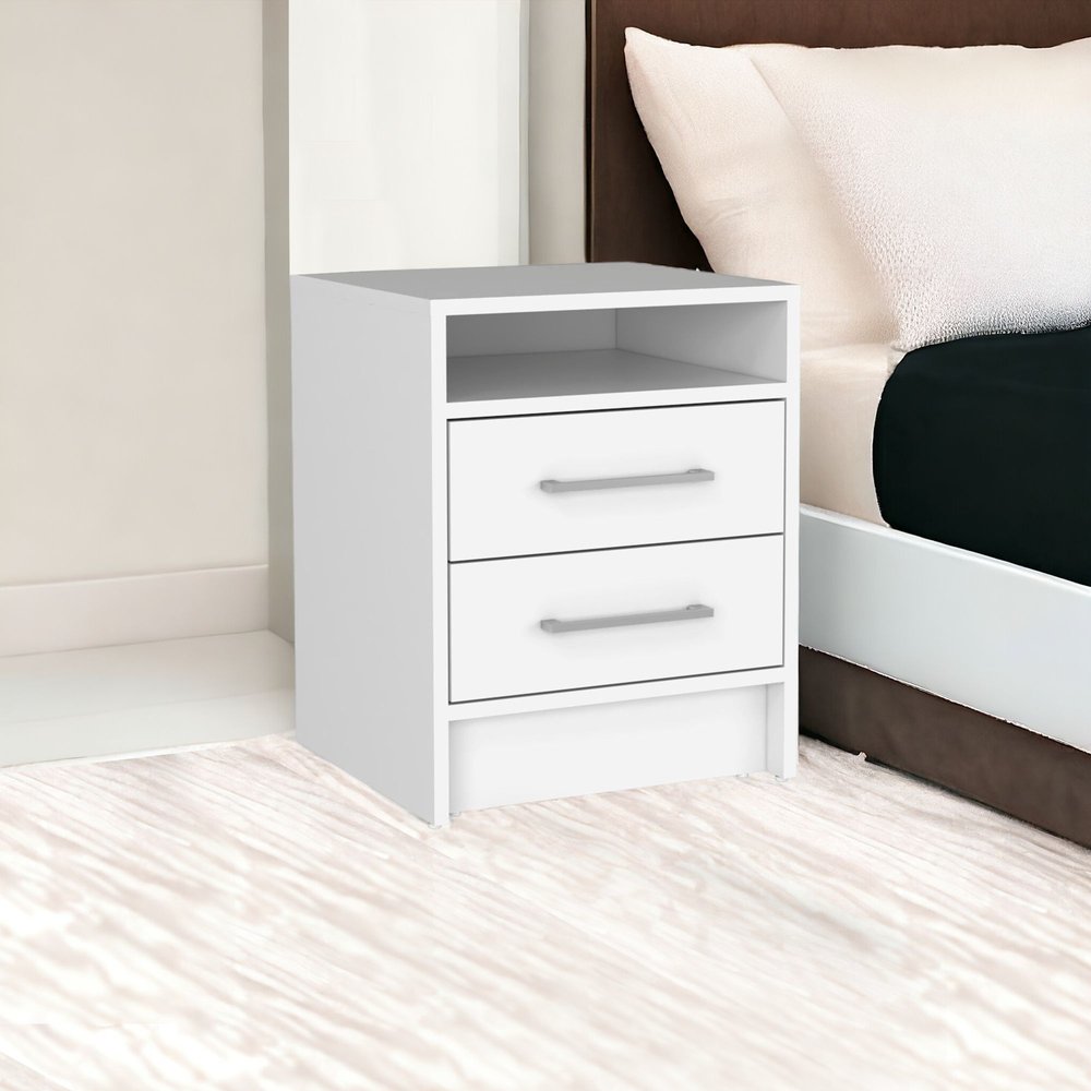 20" White Wood Two Drawer Nightstand