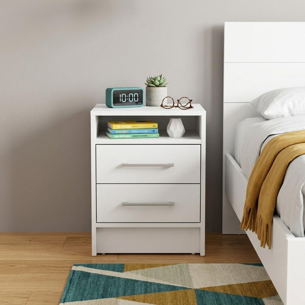 20" White Wood Two Drawer Nightstand