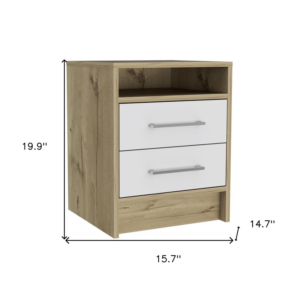 20" White Wood Two Drawer Nightstand