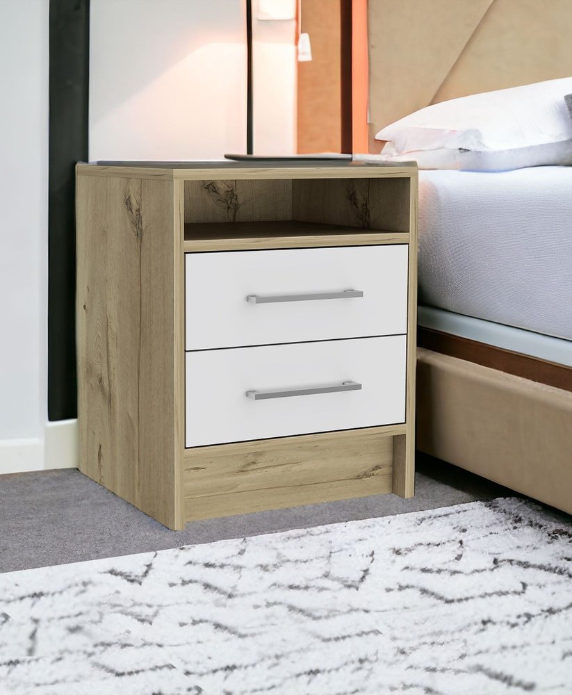 20" White Wood Two Drawer Nightstand