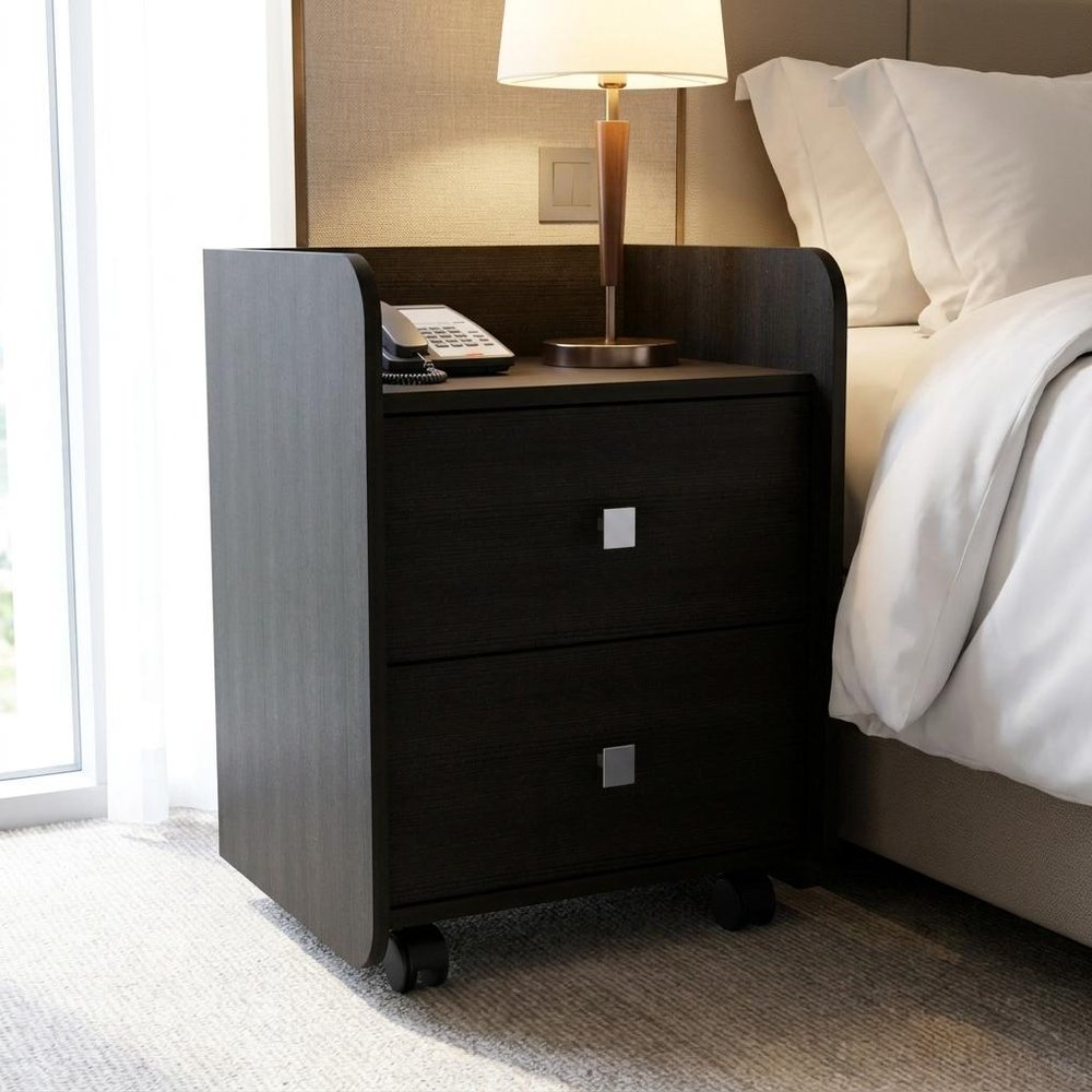 22" Black Wood Two Drawer Nightstand
