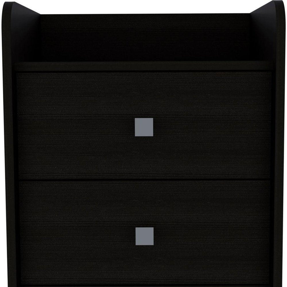 22" Black Wood Two Drawer Nightstand