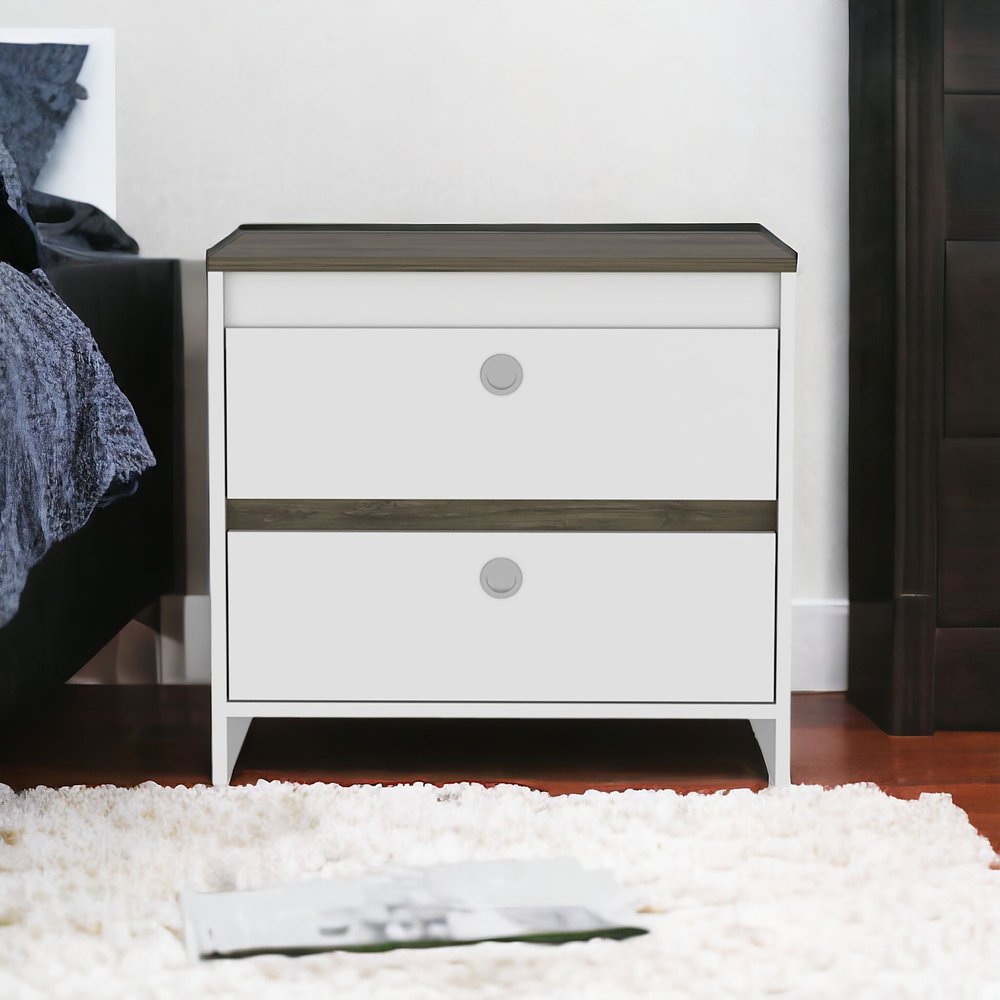 22" White Wood Two Drawer Nightstand